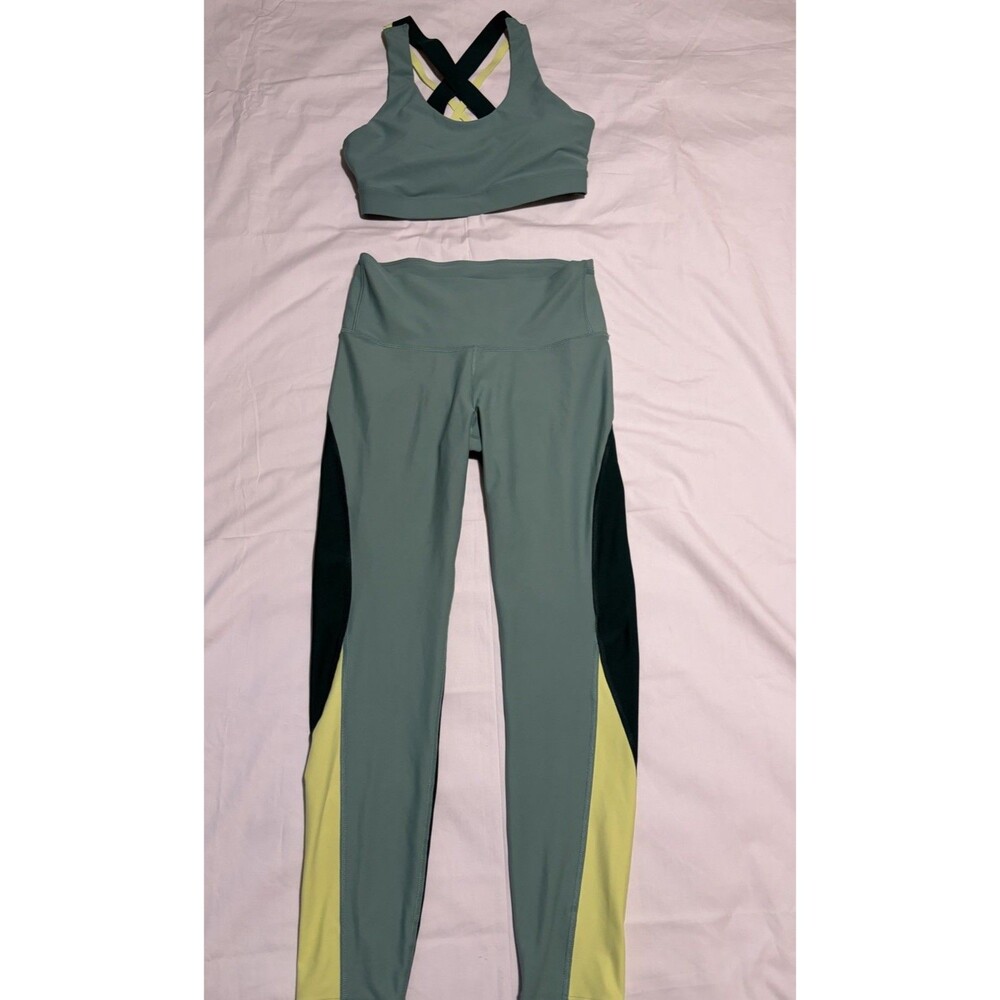 Old Navy Powersoft Workout Set Go Dry Leggings Bra Top Green Medium High Rise - Picture 2 of 6
